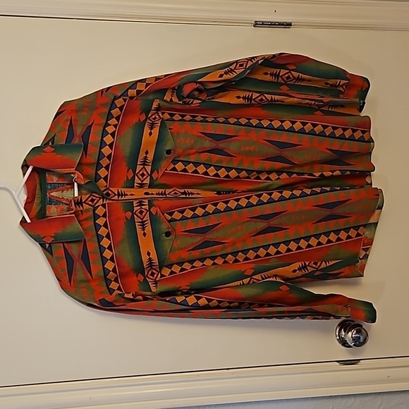 VTG HANDMADE 1980s Southwestern Aztec Western Cowboy Button Down Rodeo Shirt - Picture 3 of 4